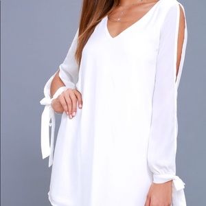LULUS first date white long sleeve shift dress SM